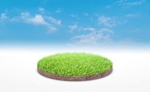 3d rendering, circle podium of land meadow. Soil ground cross section with gr Stock Photos