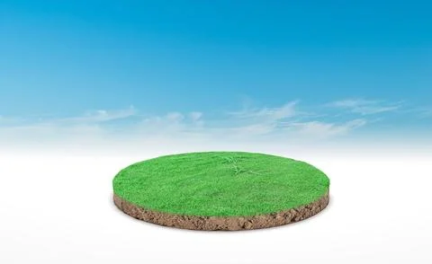 3d rendering, circle podium of land meadow. Soil ground cross section with gr Stock Photos