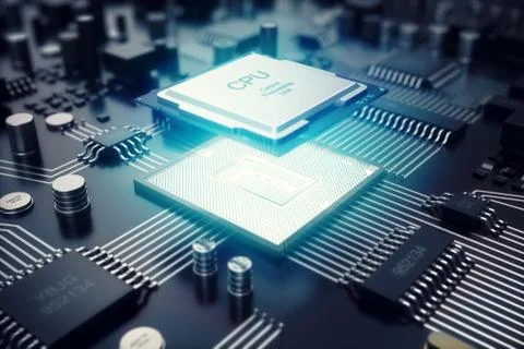3D rendering Circuit board. Technology background. Central Computer Processors イラスト素材