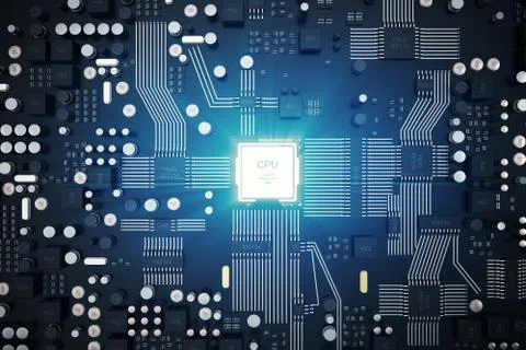 3D rendering Circuit board. Technology background. Central Computer Processors イラスト素材