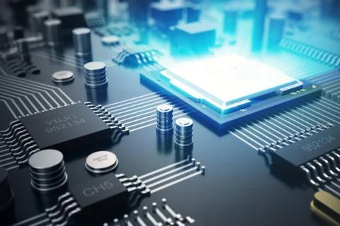 3D rendering Circuit board. Technology background. Central Computer Processors Stock Illustration