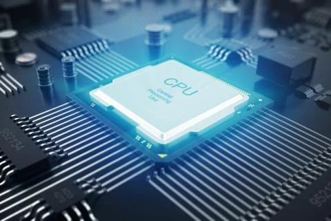 3D rendering Circuit board. Technology background. Central Computer Processors Stock Illustration