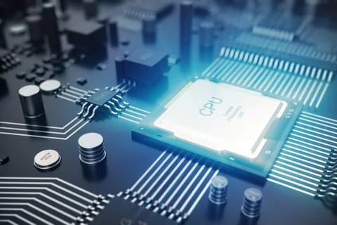3D rendering Circuit board. Technology background. Central Computer Processors Illustrazione stock