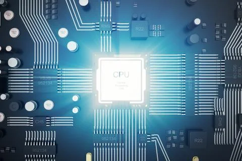 3D rendering Circuit board. Technology background. Central Computer Processors Illustrazione stock