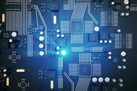 3D rendering Circuit board. Technology background. Central Computer Processors Stock Illustration