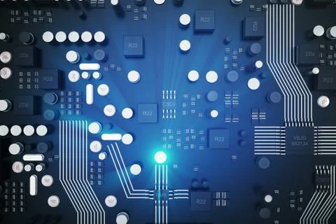3D rendering Circuit board. Technology background. Central Computer Processors Illustrazione stock