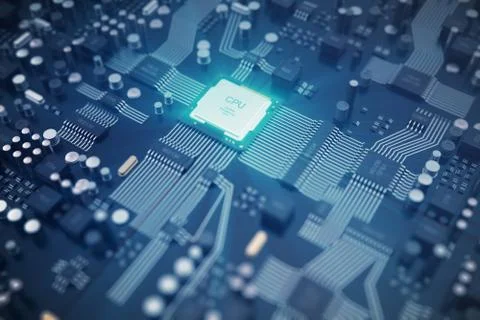 3D rendering Circuit board. Technology background. Central Computer Processors Stock Illustration