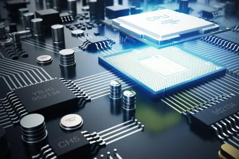 3D rendering Circuit board. Technology background. Central Computer Processors Illustrazione stock