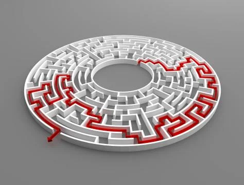 3d rendering circular maze with solution. Stock Illustration