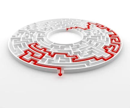 3d rendering circular maze with solution. Stock Illustration