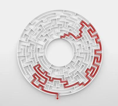 3d rendering circular maze with solution. 库存插图
