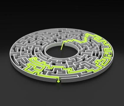 3d rendering circular maze with solution. Stock Illustration