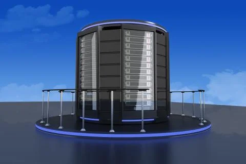 3D Rendering of a circular server array in a cloud room Illustrazione stock