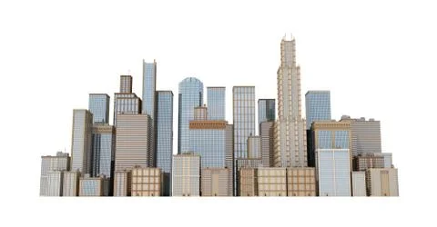 3d rendering of a city landscape with office buildings and skyscrapers isolated Ilustración de archivo