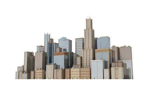 3d rendering of a city landscape with office buildings and skyscrapers isolated Stock-Illustration