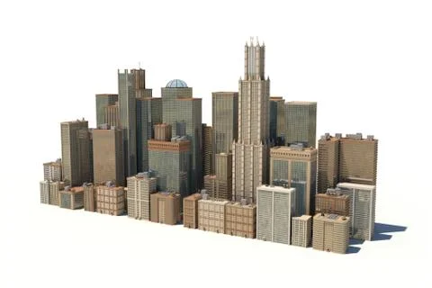 3d rendering of a city landscape with office buildings and skyscrapers isolated Stock Illustration