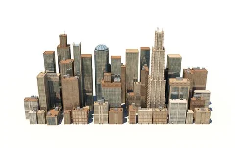 3d rendering of a city landscape with office buildings and skyscrapers isolated Illustration