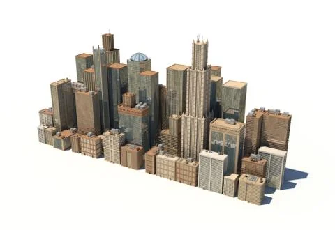 3d rendering of a city landscape with office buildings and skyscrapers isolated Stock Illustration