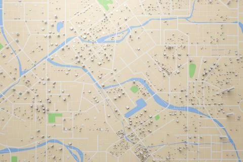 3D rendering city map illustration of a city map created using 3D modeling... Stock Illustration