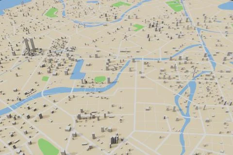 3D rendering city map illustration of a city map created using 3D modeling Stock Illustration
