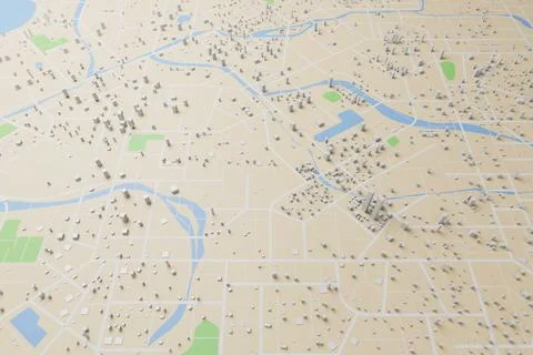 3D rendering city map illustration of a city map created using 3D Stock Illustration