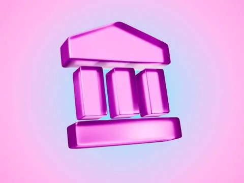 3D rendering of a classic bank building facade, purple color, investment concept Stock Illustration