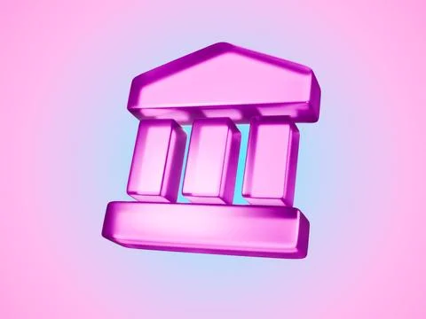3D rendering of a classic bank building facade, pink color, finance concept Stock Illustration