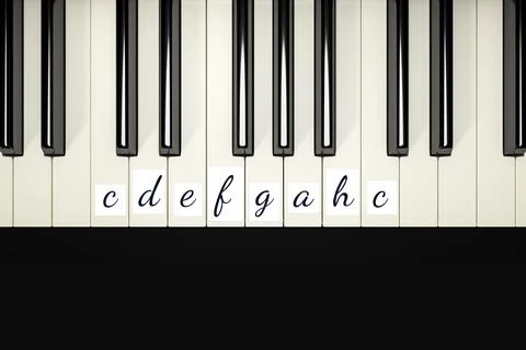 3d rendering of a classic piano keys with note signs to learn Stock Illustration