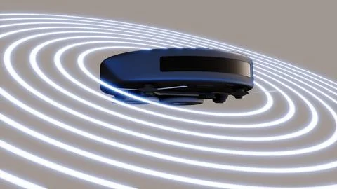 A 3d rendering of classic robotic vacuum cleaner with concentric rings. イラスト素材