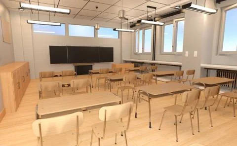 3D Rendering Classroom Interior Stock Illustration