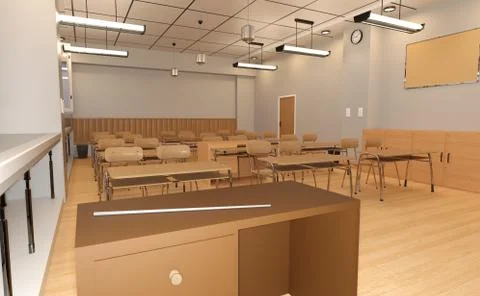 3D Rendering Classroom Interior Stock Illustration