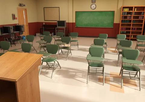 3D Rendering Classroom Interior Stock Illustration