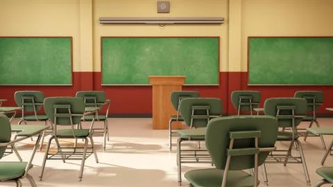 3D Rendering Classroom Interior Stock Illustration