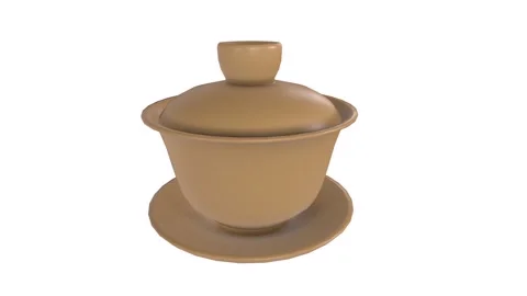 3D rendering of a clay pot with lid and saucer in a minimalistic style Stock Footage 285060965