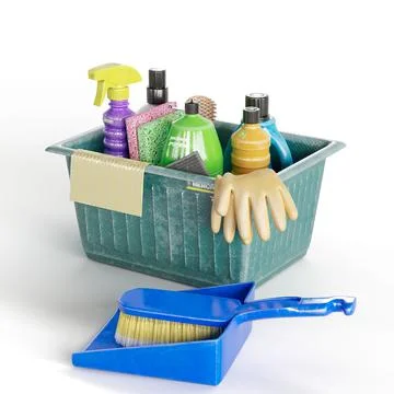 3D rendering of cleaning tools isolated on white Stock Illustration