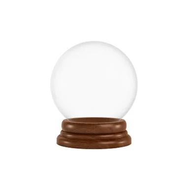 3d rendering of a clear glass sphere on a white background standing on a wooden Illustration