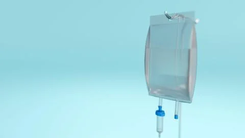 A 3D rendering of clear plastic intravenous (IV) fluid bag Illustration