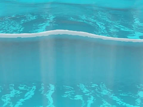 3D rendering of clear turquoise water split at the surface and in the depths. Stock Illustration