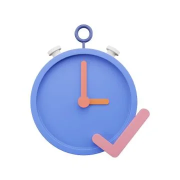 3d rendering of clock, 3d icons, pastel minimal style  isolated Stock Illustration