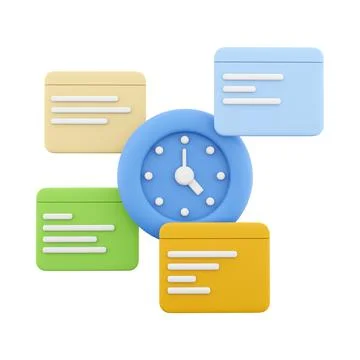 3d rendering clock and notifications icon. 3d render alarm clock and chat box Stock-Illustration