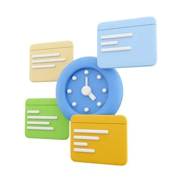 3d rendering clock and notifications icon. 3d render alarm clock and chat box Stock Illustration