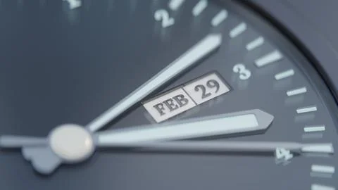 3d rendering clock of change to February 29th. Leap year concept design. 3d.. 스톡 일러스트