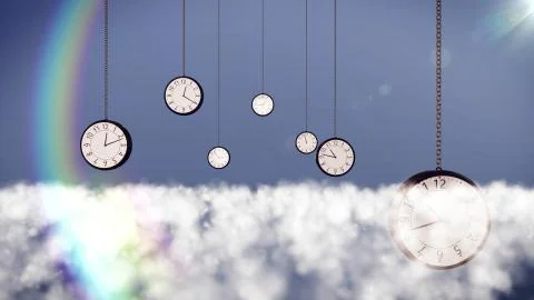 3d rendering of clocks over clouds in the sky. Stock Illustration