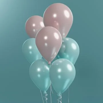 3d rendering of close up bunch of pink and blue balloons. Happy valentine's. Stock Illustration