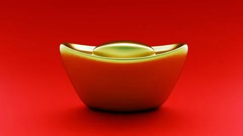 A 3d rendering of close-up of Chinese gold sycees also known as yuan bao. Stock Illustration