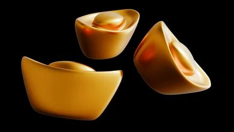 A 3d rendering of close-up of Chinese gold sycees also known as yuan bao. Stock Illustration