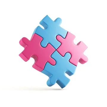 3d rendering of close-up of pastel colored puzzle pieces on white background Stock Illustration