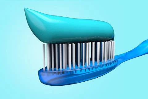 3D rendering of a close up of a toothbrush with toothpaste Stock Illustration