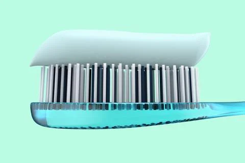 3D rendering of a close up of a toothbrush with toothpaste Stock Illustration
