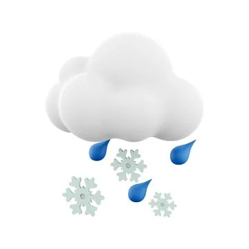 3d rendering cloud and rain with snow icon. 3d render snowly rainy weather icon Stock Illustration